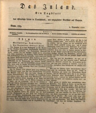 Das Inland (Deutsche Tribüne) Freitag 3. September 1830