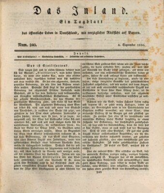 Das Inland (Deutsche Tribüne) Samstag 4. September 1830