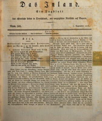 Das Inland (Deutsche Tribüne) Dienstag 7. September 1830