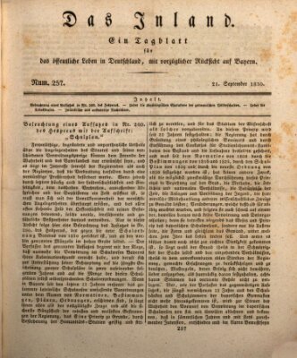 Das Inland (Deutsche Tribüne) Dienstag 21. September 1830