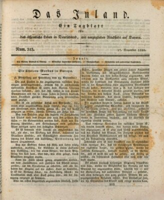 Das Inland (Deutsche Tribüne) Mittwoch 17. November 1830