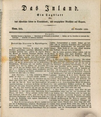 Das Inland (Deutsche Tribüne) Freitag 26. November 1830