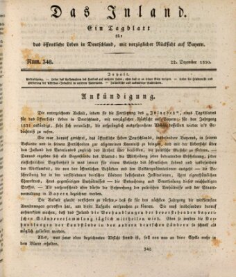 Das Inland (Deutsche Tribüne) Mittwoch 22. Dezember 1830