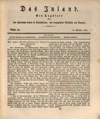 Das Inland (Deutsche Tribüne) Montag 21. Februar 1831