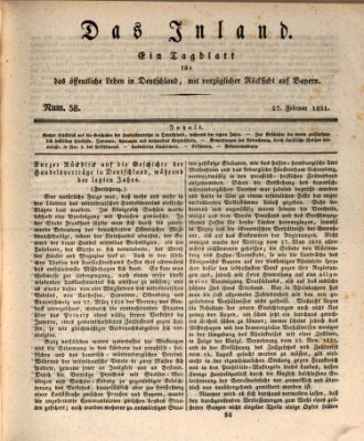 Das Inland (Deutsche Tribüne) Sonntag 27. Februar 1831