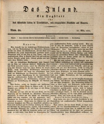 Das Inland (Deutsche Tribüne) Montag 21. März 1831