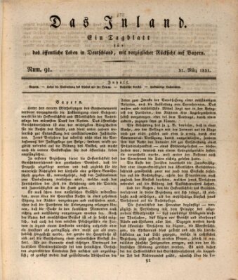 Das Inland (Deutsche Tribüne) Donnerstag 31. März 1831