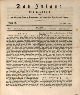 Das Inland (Deutsche Tribüne) Samstag 2. April 1831