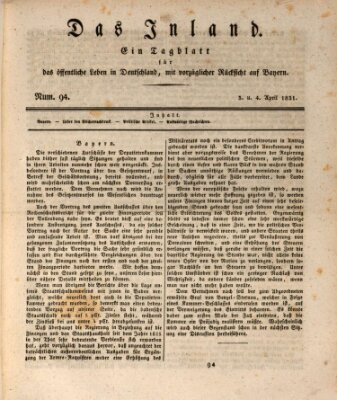 Das Inland (Deutsche Tribüne) Sonntag 3. April 1831