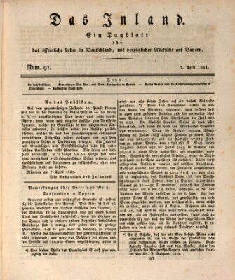 Das Inland (Deutsche Tribüne) Donnerstag 7. April 1831