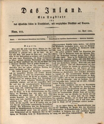 Das Inland (Deutsche Tribüne) Donnerstag 21. April 1831