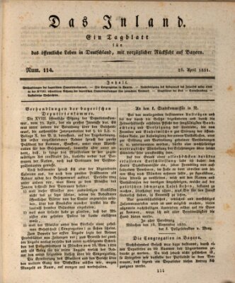 Das Inland (Deutsche Tribüne) Dienstag 26. April 1831