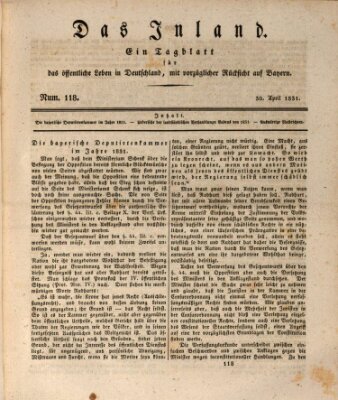 Das Inland (Deutsche Tribüne) Samstag 30. April 1831