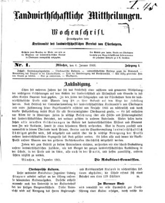 Landwirthschaftliche Mittheilungen Samstag 6. Januar 1866