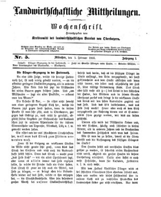 Landwirthschaftliche Mittheilungen Samstag 3. Februar 1866