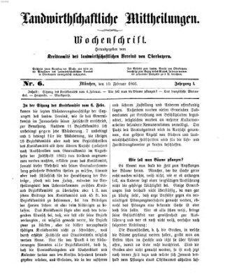 Landwirthschaftliche Mittheilungen Samstag 10. Februar 1866