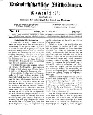 Landwirthschaftliche Mittheilungen Sonntag 18. März 1866