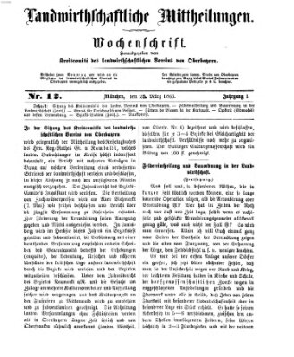 Landwirthschaftliche Mittheilungen Sonntag 25. März 1866