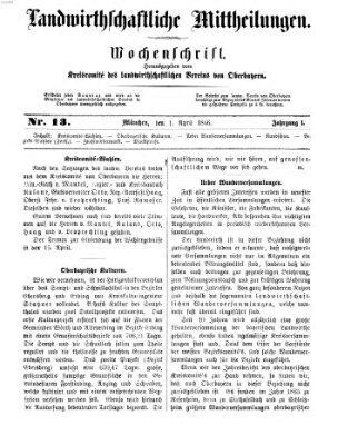 Landwirthschaftliche Mittheilungen Sonntag 1. April 1866