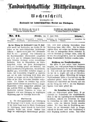 Landwirthschaftliche Mittheilungen Sonntag 17. Juni 1866