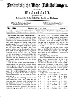 Landwirthschaftliche Mittheilungen Sonntag 1. Juli 1866