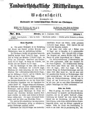 Landwirthschaftliche Mittheilungen Sonntag 2. September 1866