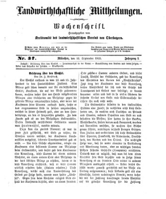 Landwirthschaftliche Mittheilungen Sonntag 16. September 1866