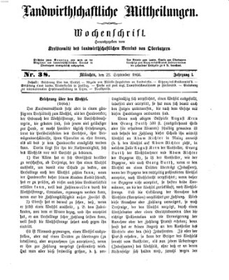 Landwirthschaftliche Mittheilungen Sonntag 23. September 1866