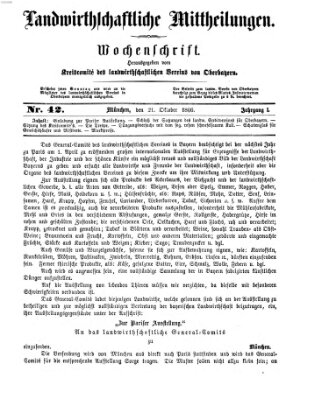 Landwirthschaftliche Mittheilungen Sonntag 21. Oktober 1866