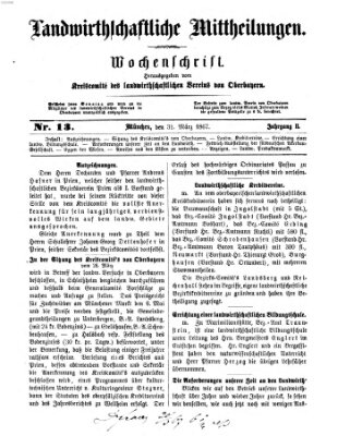 Landwirthschaftliche Mittheilungen Sonntag 31. März 1867