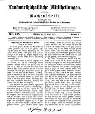 Landwirthschaftliche Mittheilungen Sonntag 28. April 1867