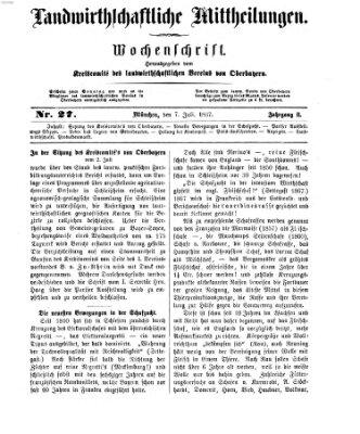 Landwirthschaftliche Mittheilungen Sonntag 7. Juli 1867