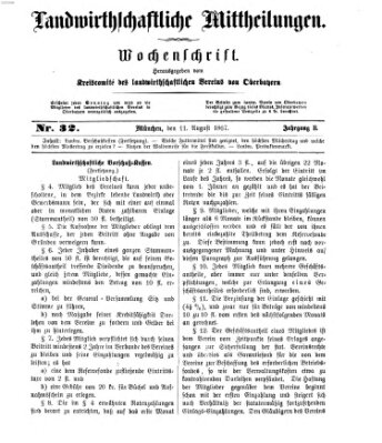 Landwirthschaftliche Mittheilungen Sonntag 11. August 1867