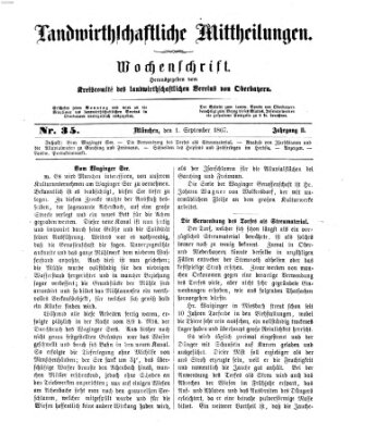 Landwirthschaftliche Mittheilungen Sonntag 1. September 1867