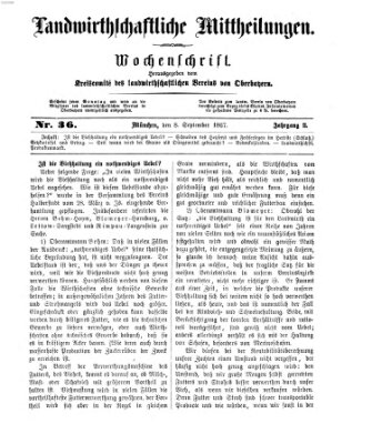 Landwirthschaftliche Mittheilungen Sonntag 8. September 1867