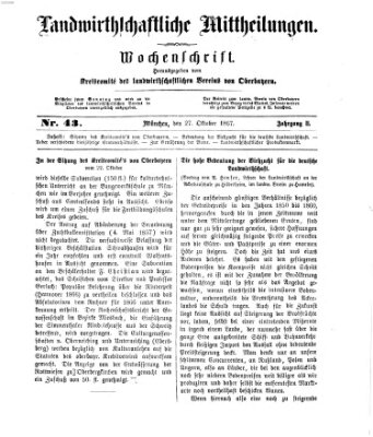 Landwirthschaftliche Mittheilungen Sonntag 27. Oktober 1867