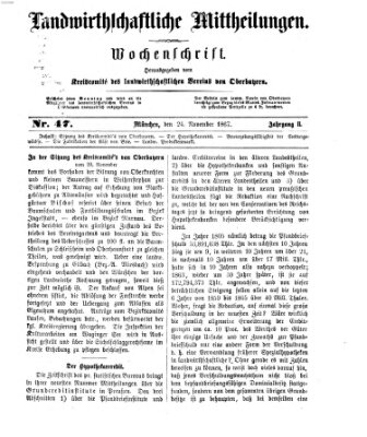 Landwirthschaftliche Mittheilungen Sonntag 24. November 1867