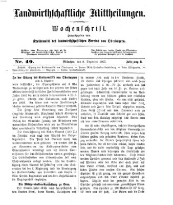 Landwirthschaftliche Mittheilungen Sonntag 8. Dezember 1867