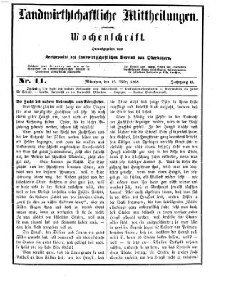 Landwirthschaftliche Mittheilungen Sonntag 15. März 1868