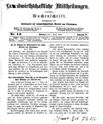 Landwirthschaftliche Mittheilungen Sonntag 5. April 1868