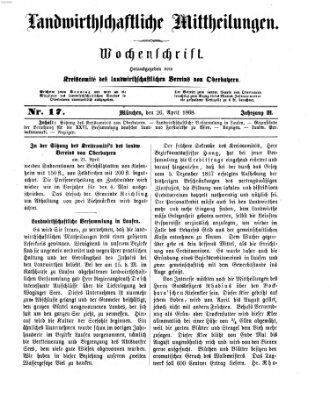 Landwirthschaftliche Mittheilungen Sonntag 26. April 1868