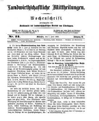 Landwirthschaftliche Mittheilungen Sonntag 7. Juni 1868