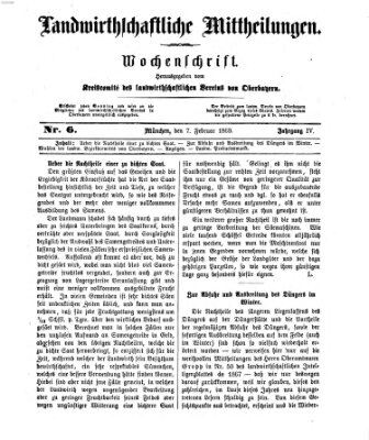 Landwirthschaftliche Mittheilungen Sonntag 7. Februar 1869