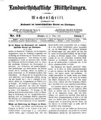 Landwirthschaftliche Mittheilungen Sonntag 21. März 1869
