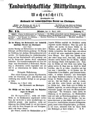 Landwirthschaftliche Mittheilungen Sonntag 11. April 1869