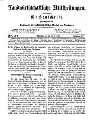 Landwirthschaftliche Mittheilungen Sonntag 25. April 1869