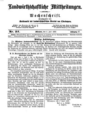 Landwirthschaftliche Mittheilungen Sonntag 4. Juli 1869