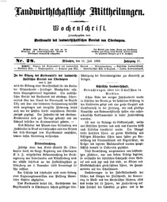 Landwirthschaftliche Mittheilungen Sonntag 11. Juli 1869