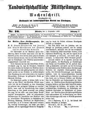 Landwirthschaftliche Mittheilungen Sonntag 5. September 1869