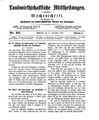 Landwirthschaftliche Mittheilungen Sonntag 12. September 1869